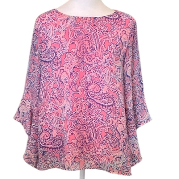 Jones New York Pink and White Paisley Blouse Top with Bell Sleeves size M - Picture 1 of 7